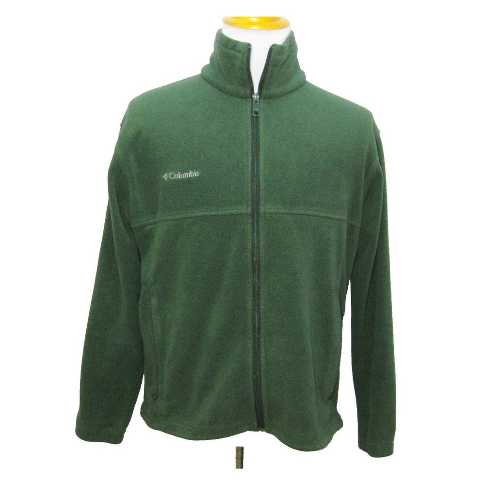 Columbia Fleece Jacket Mens Large Green Full Zip Sweatshirt Logo Sweater Pockets